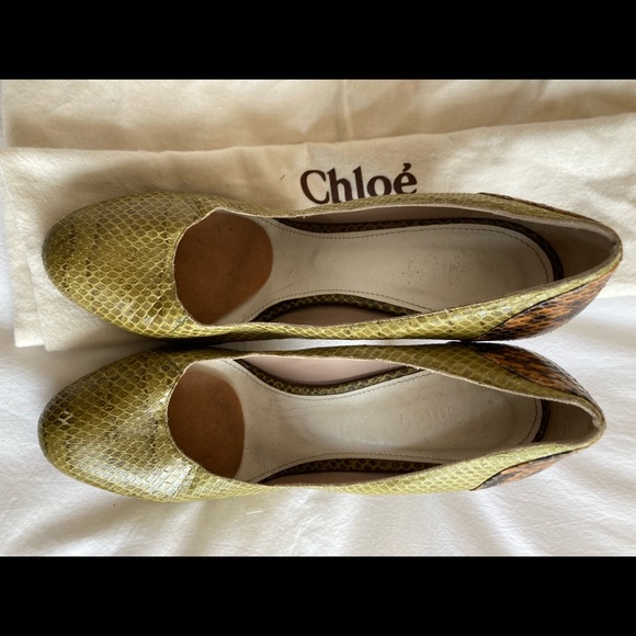 Like new, worn once Chloe olive and orange snakeskin pumps - Picture 5 of 7
